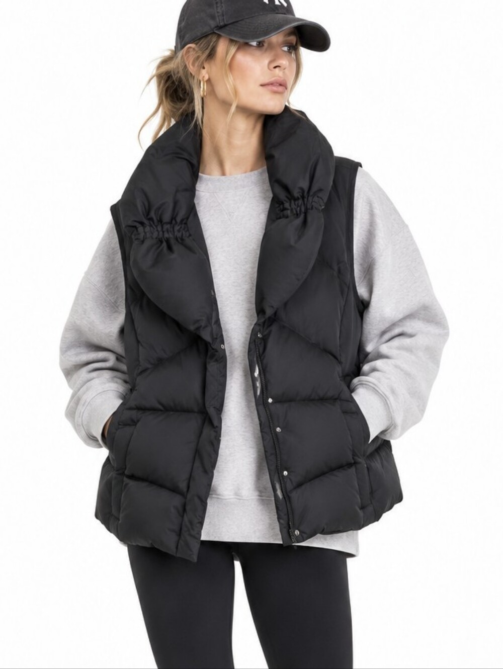 Ann Taylor Down Black Puffer Vest Adjustable Collar
